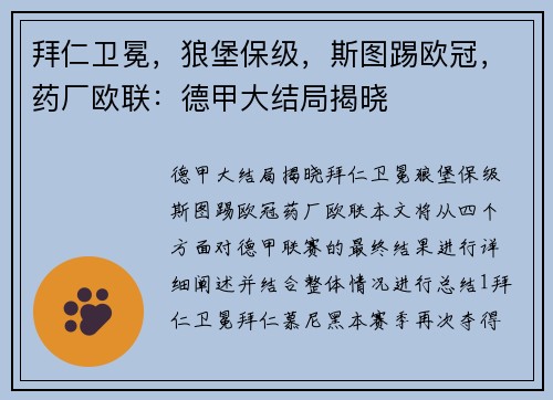 拜仁卫冕，狼堡保级，斯图踢欧冠，药厂欧联：德甲大结局揭晓
